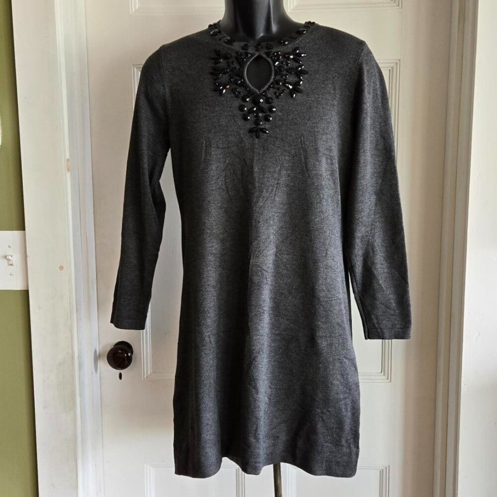 Select +Trend Women's Long Sleeve Dress Sweater Grey Rayon Blend Size M
